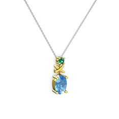 Oval Taşlı X kolye - Akuamarin ve yeşil kuvars 8 ayar altın kolye (40 cm beyaz altın rolo zincir) #14wjqwl