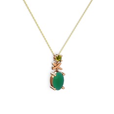 Kök zümrüt ve peridot 925 ayar rose altın kaplama gümüş kolye (40 cm gümüş rolo zincir)