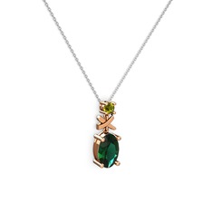 Oval Taşlı X kolye - Yeşil kuvars ve peridot 8 ayar rose altın kolye (40 cm beyaz altın rolo zincir) #14zfg89