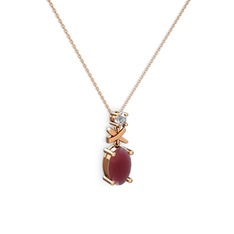 Oval Taşlı X kolye - Kök yakut ve swarovski 18 ayar rose altın kolye (40 cm rose altın rolo zincir) #15rw2qh