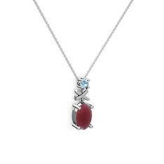 Oval Taşlı X kolye - Kök yakut ve akuamarin 18 ayar beyaz altın kolye (40 cm beyaz altın rolo zincir) #15wz99j