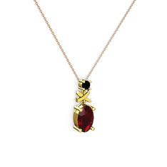 Oval Taşlı X kolye - Garnet ve siyah zirkon 14 ayar altın kolye (40 cm rose altın rolo zincir) #15ymm82