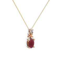 Oval Taşlı X kolye - Kök yakut ve pırlanta 8 ayar rose altın kolye (0.24 karat, 40 cm altın rolo zincir) #160jzf9