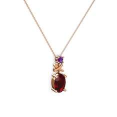 Garnet ve ametist 8 ayar rose altın kolye (40 cm rose altın rolo zincir)