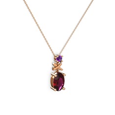 Oval Taşlı X kolye - Rodolit garnet ve ametist 18 ayar rose altın kolye (40 cm rose altın rolo zincir) #16ls7la