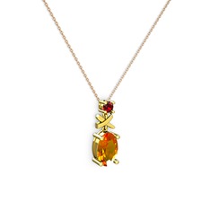 Oval Taşlı X kolye - Sitrin ve garnet 8 ayar altın kolye (40 cm rose altın rolo zincir) #172y861
