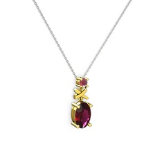 Oval Taşlı X kolye - Rodolit garnet ve kök yakut 925 ayar altın kaplama gümüş kolye (40 cm gümüş rolo zincir) #17qyis8