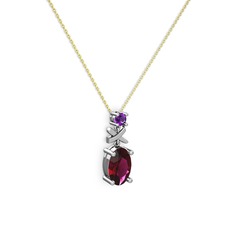 Oval Taşlı X kolye - Rodolit garnet ve ametist 8 ayar beyaz altın kolye (40 cm altın rolo zincir) #189a05h