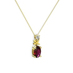 Oval Taşlı X kolye - Rodolit garnet ve swarovski 8 ayar altın kolye (40 cm altın rolo zincir) #190pix7