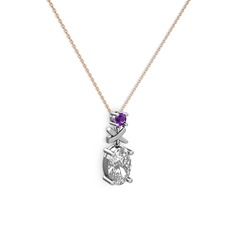 Swarovski ve ametist 8 ayar beyaz altın kolye (40 cm rose altın rolo zincir)