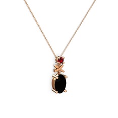 Oval Taşlı X kolye - Siyah zirkon ve garnet 925 ayar rose altın kaplama gümüş kolye (40 cm rose altın rolo zincir) #19h88f7