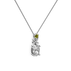 Oval Taşlı X kolye - Swarovski ve peridot 18 ayar beyaz altın kolye (40 cm gümüş rolo zincir) #19mu0jj