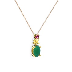 Oval Taşlı X kolye - Kök zümrüt ve rodolit garnet 925 ayar altın kaplama gümüş kolye (40 cm rose altın rolo zincir) #1amsisu