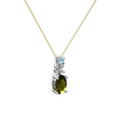 Oval Taşlı X kolye - Peridot ve akuamarin 925 ayar gümüş kolye (40 cm gümüş rolo zincir) #1ap3ax8