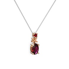 Rodolit garnet ve garnet 14 ayar rose altın kolye (40 cm gümüş rolo zincir)