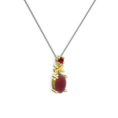 Kök yakut ve garnet 14 ayar altın kolye (40 cm gümüş rolo zincir)