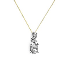 Oval Taşlı X kolye - Beyaz zirkon ve pırlanta 8 ayar beyaz altın kolye (0.24 karat, 40 cm altın rolo zincir) #1cg492l