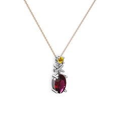Oval Taşlı X kolye - Rodolit garnet ve sitrin 8 ayar beyaz altın kolye (40 cm rose altın rolo zincir) #1d5dwe7