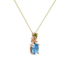 Akuamarin ve peridot 14 ayar rose altın kolye (40 cm altın rolo zincir)