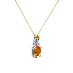 Oval Taşlı X kolye - Sitrin 8 ayar beyaz altın kolye (40 cm altın rolo zincir) #1eu81iq