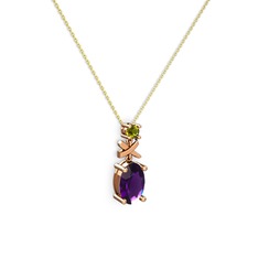 Ametist ve peridot 925 ayar rose altın kaplama gümüş kolye (40 cm altın rolo zincir)