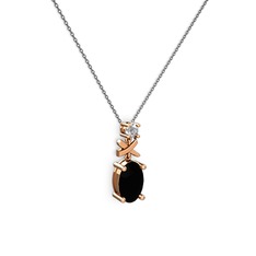 Siyah zirkon ve pırlanta 8 ayar rose altın kolye (0.24 karat, 40 cm gümüş rolo zincir)