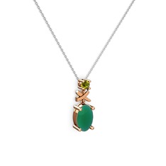 Oval Taşlı X kolye - Kök zümrüt ve peridot 8 ayar rose altın kolye (40 cm beyaz altın rolo zincir) #1f8xdtp