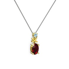 Garnet ve akuamarin 18 ayar altın kolye (40 cm gümüş rolo zincir)