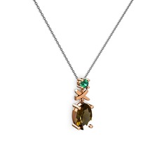 Dumanlı kuvars ve yeşil kuvars 925 ayar rose altın kaplama gümüş kolye (40 cm gümüş rolo zincir)