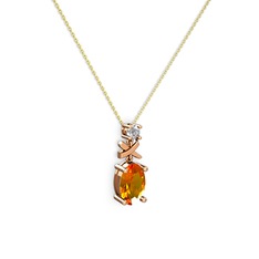 Oval Taşlı X kolye - Sitrin ve swarovski 14 ayar rose altın kolye (40 cm altın rolo zincir) #1gbpktr