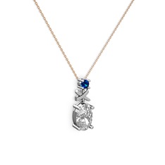Oval Taşlı X kolye - Swarovski ve lab safir 14 ayar beyaz altın kolye (40 cm gümüş rolo zincir) #1gceix8
