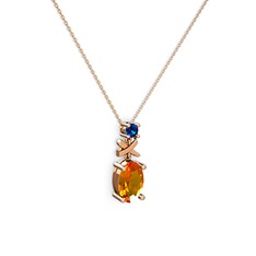 Oval Taşlı X kolye - Sitrin ve lab safir 18 ayar rose altın kolye (40 cm rose altın rolo zincir) #1ghw3gs