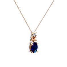 Lab safir ve pırlanta 18 ayar rose altın kolye (0.24 karat, 40 cm rose altın rolo zincir)