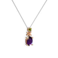 Oval Taşlı X kolye - Ametist ve peridot 925 ayar rose altın kaplama gümüş kolye (40 cm gümüş rolo zincir) #1h1lutq