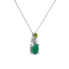 Oval Taşlı X kolye - Kök zümrüt ve peridot 18 ayar beyaz altın kolye (40 cm beyaz altın rolo zincir) #1hdflbt