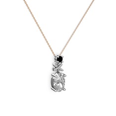 Oval Taşlı X kolye - Swarovski ve siyah zirkon 14 ayar beyaz altın kolye (40 cm gümüş rolo zincir) #1i4u3am