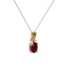 Oval Taşlı X kolye - Garnet ve peridot 8 ayar rose altın kolye (40 cm beyaz altın rolo zincir) #1i5n9lz