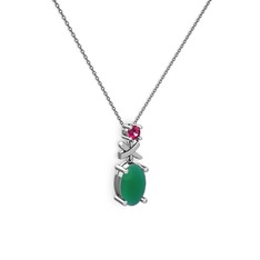 Kök zümrüt ve rodolit garnet 925 ayar gümüş kolye (40 cm gümüş rolo zincir)