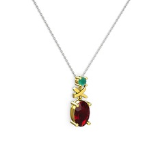 Oval Taşlı X kolye - Garnet ve kök zümrüt 925 ayar altın kaplama gümüş kolye (40 cm beyaz altın rolo zincir) #1itnu1g