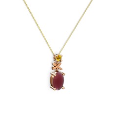 Oval Taşlı X kolye - Kök yakut ve sitrin 925 ayar rose altın kaplama gümüş kolye (40 cm altın rolo zincir) #1jd30wb