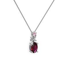 Oval Taşlı X kolye - Rodolit garnet ve pembe kuvars 925 ayar gümüş kolye (40 cm gümüş rolo zincir) #1js5siq