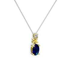 Lab safir ve pırlanta 8 ayar altın kolye (0.24 karat, 40 cm gümüş rolo zincir)