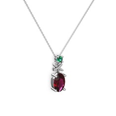 Rodolit garnet ve yeşil kuvars 8 ayar beyaz altın kolye (40 cm beyaz altın rolo zincir)