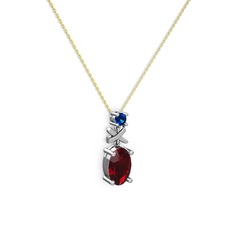 Oval Taşlı X kolye - Garnet ve lab safir 925 ayar gümüş kolye (40 cm altın rolo zincir) #1knk9cw