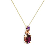 Oval Taşlı X kolye - Rodolit garnet ve ametist 925 ayar rose altın kaplama gümüş kolye (40 cm altın rolo zincir) #1ladnze