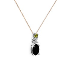 Siyah zirkon ve peridot 18 ayar beyaz altın kolye (40 cm rose altın rolo zincir)