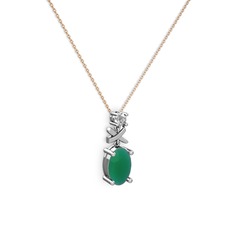 Oval Taşlı X kolye - Kök zümrüt ve pırlanta 14 ayar beyaz altın kolye (0.24 karat, 40 cm gümüş rolo zincir) #1lvceum