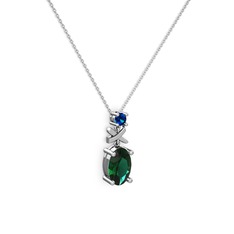 Oval Taşlı X kolye - Yeşil kuvars ve lab safir 8 ayar beyaz altın kolye (40 cm beyaz altın rolo zincir) #1mau1en