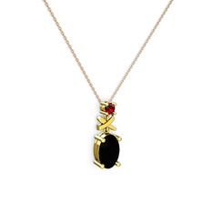 Siyah zirkon ve garnet 925 ayar altın kaplama gümüş kolye (40 cm rose altın rolo zincir)