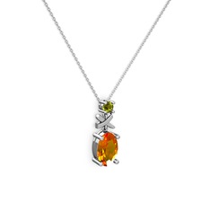 Sitrin ve peridot 14 ayar beyaz altın kolye (40 cm beyaz altın rolo zincir)